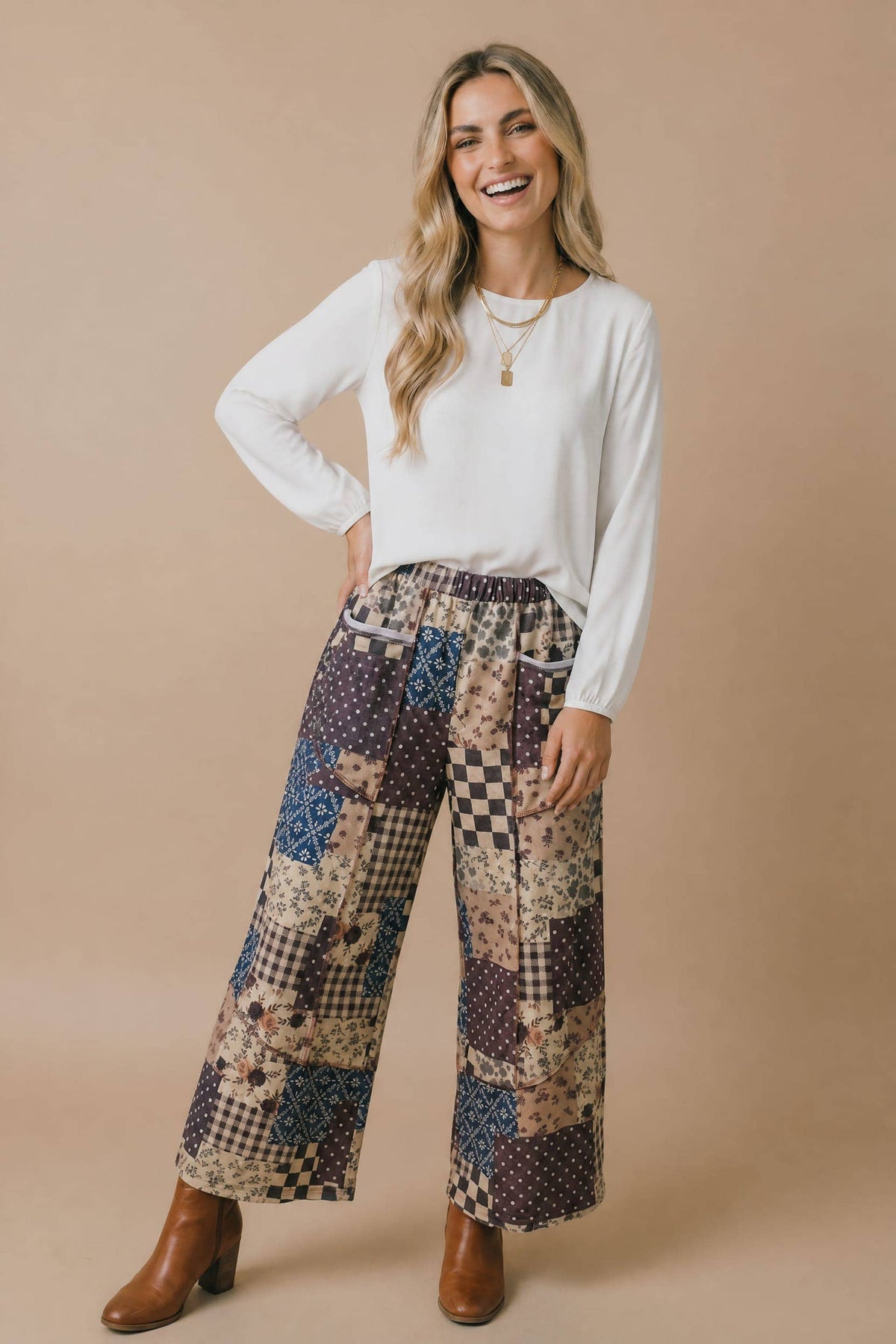 Plus Patchwork Floral French Terry Pants