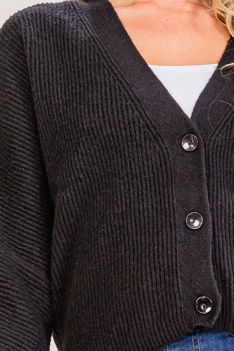 LONG SLEEVE V-NECK BUTTON UP KNIT SWEATER