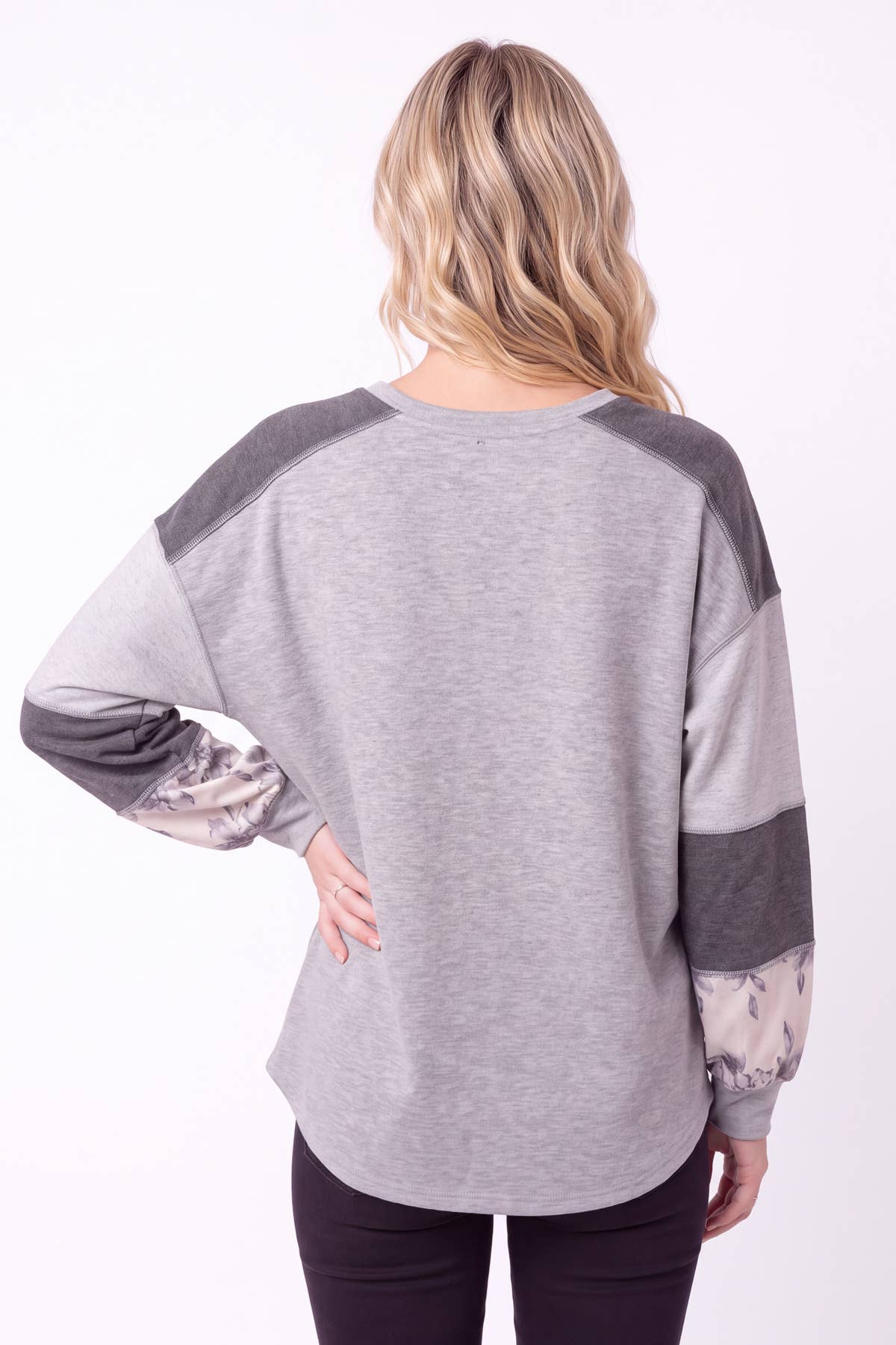 Color Block Floral Contrast Long Sleeve Top