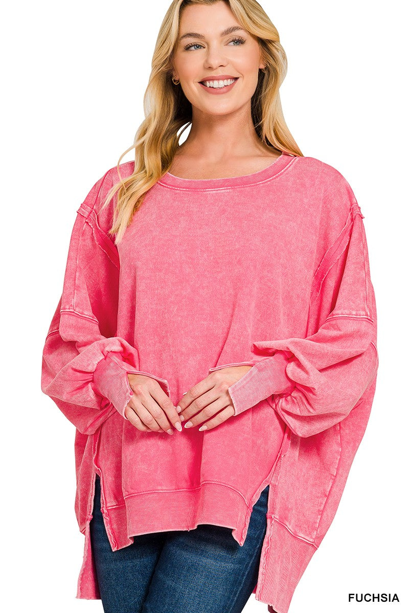 Acid Wash F/terry Exposed-seam Sweatshirt