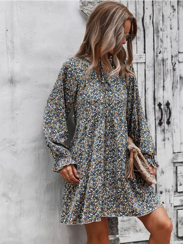 Long Sleeve Foral Printed Dress